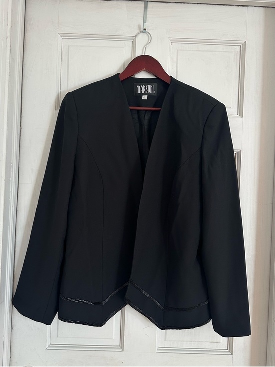 Marsoni Jackets & Blazers - MARSONI Women’s Vintage Black Beaded Hem Open Front Blazer Jacket Size 18